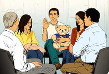 Asian family with Listening Bear